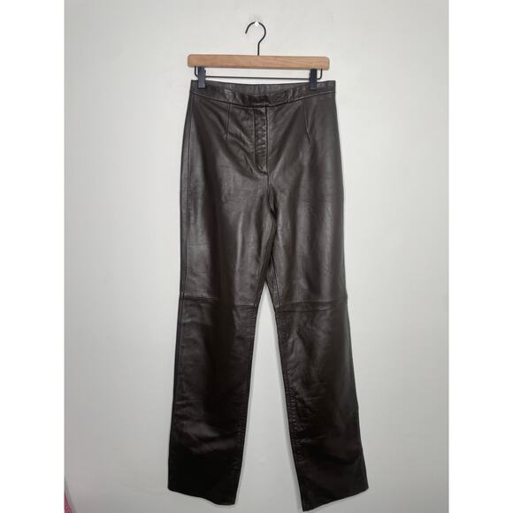 NWT Siena Studio Leather Straight Leg Pants Size 8 Dark Brown Moto Biker Fall - Picture 1 of 9